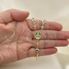 Rosario Mediano 09.213.0015.1.18 Oro Laminado, Diseño de Virgen Maria y Crucifijo, Esmaltado Blanco, Tono Dorado