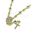 Rosario Mediano 09.213.0015.1.18 Oro Laminado, Diseño de Virgen Maria y Crucifijo, Esmaltado Blanco, Tono Dorado