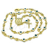 Rosario Mediano 09.213.0015.1.18 Oro Laminado, Diseño de Virgen Maria y Crucifijo, Esmaltado Blanco, Tono Dorado
