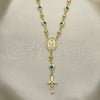 Rosario Mediano 09.213.0015.1.18 Oro Laminado, Diseño de Virgen Maria y Crucifijo, Esmaltado Blanco, Tono Dorado