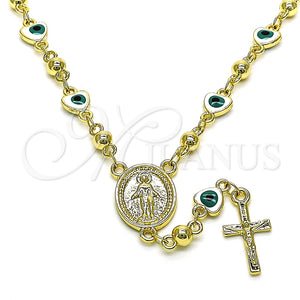 Rosario Mediano 09.213.0015.1.18 Oro Laminado, Diseño de Virgen Maria y Crucifijo, Esmaltado Blanco, Tono Dorado