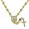 Rosario Mediano 09.213.0015.1.18 Oro Laminado, Diseño de Virgen Maria y Crucifijo, Esmaltado Blanco, Tono Dorado