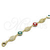 Pulsera Elegante 03.213.0159.1.08 Oro Laminado, Diseño de Virgen Maria y Ojo Griego, Esmaltado Multicolor, Tono Dorado (08 MM Thickness, 8 Inches Length)