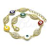 Pulsera Elegante 03.213.0159.1.08 Oro Laminado, Diseño de Virgen Maria y Ojo Griego, Esmaltado Multicolor, Tono Dorado (08 MM Thickness, 8 Inches Length)