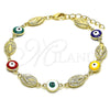Pulsera Elegante 03.213.0159.1.08 Oro Laminado, Diseño de Virgen Maria y Ojo Griego, Esmaltado Multicolor, Tono Dorado (08 MM Thickness, 8 Inches Length)