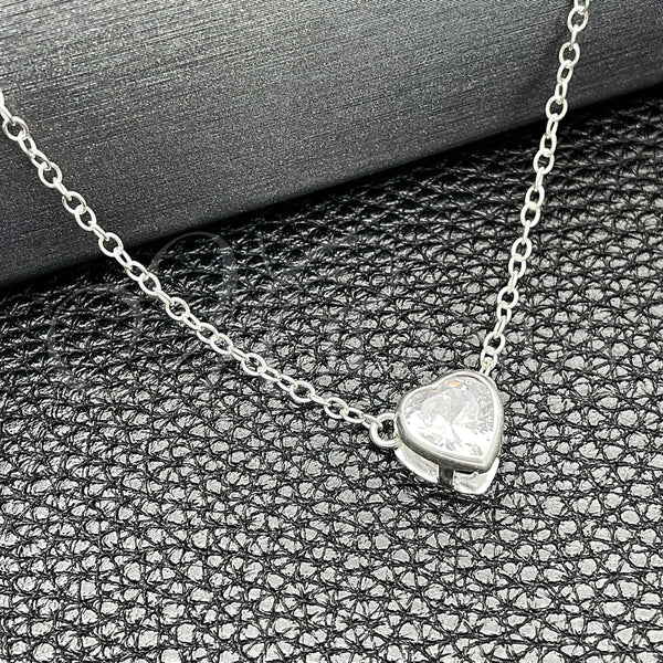 Gargantilla Elegante 04.401.0016.18 Plata Rodinada, Diseño de Corazón y Rolo, con Zirconia Cubica Blanca, Pulido, Tono Plateado (Grosor 08 MM, 18 Pulgadas de Largo)