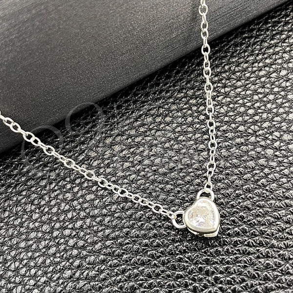 Gargantilla Elegante 04.401.0017.18 Plata Rodinada, Diseño de Corazón y Rolo, con Zirconia Cubica Blanca, Pulido, Tono Plateado (Grosor 06 MM, 18 Pulgadas de Largo)