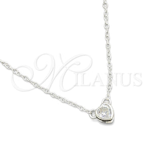 Gargantilla Elegante 04.401.0017.18 Plata Rodinada, Diseño de Corazón y Rolo, con Zirconia Cubica Blanca, Pulido, Tono Plateado (Grosor 06 MM, 18 Pulgadas de Largo)