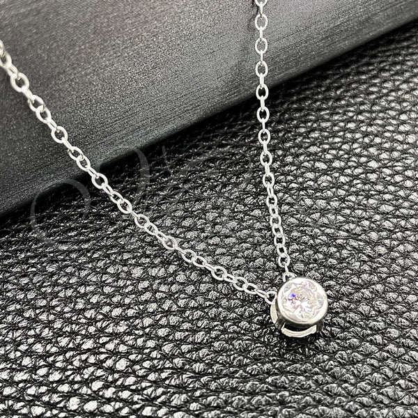 Gargantilla Elegante 04.401.0019.18 Plata Rodinada, Diseño de Flor y Rolo, con Zirconia Cubica Blanca, Pulido, Tono Plateado (Grosor 06 MM, 18 Pulgadas de Largo)