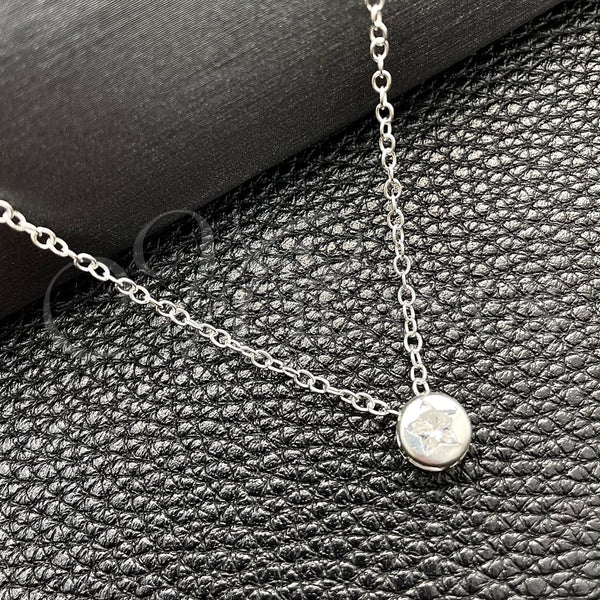 Gargantilla Elegante 04.401.0020.18 Plata Rodinada, Diseño de Estrella y Rolo, con Zirconia Cubica Blanca, Pulido, Tono Plateado (Grosor 06 MM, 18 Pulgadas de Largo)
