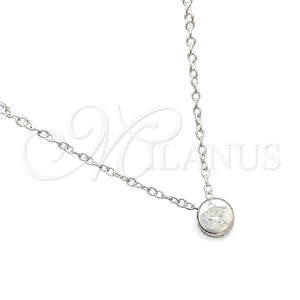 Gargantilla Elegante 04.401.0020.18 Plata Rodinada, Diseño de Estrella y Rolo, con Zirconia Cubica Blanca, Pulido, Tono Plateado (Grosor 06 MM, 18 Pulgadas de Largo)