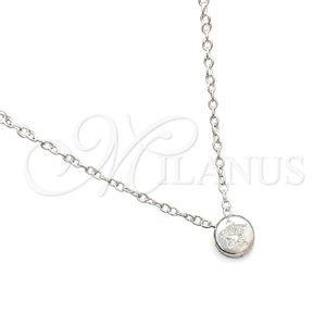 Gargantilla Elegante 04.401.0020.18 Plata Rodinada, Diseño de Estrella y Rolo, con Zirconia Cubica Blanca, Pulido, Tono Plateado (Grosor 06 MM, 18 Pulgadas de Largo)
