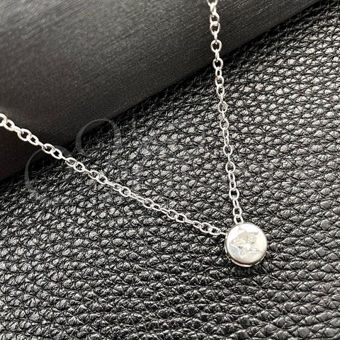 Gargantilla Elegante 04.401.0020.18 Plata Rodinada, Diseño de Estrella y Rolo, con Zirconia Cubica Blanca, Pulido, Tono Plateado (Grosor 06 MM, 18 Pulgadas de Largo)