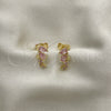 Arete Dormilona 02.210.0769 Oro Laminado, Diseño de Caballo de Mar, con Rosado Zirconia Cubica, Pulido, Tono Dorado