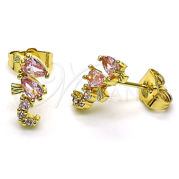 Arete Dormilona 02.210.0769 Oro Laminado, Diseño de Caballo de Mar, con Rosado Zirconia Cubica, Pulido, Tono Dorado