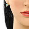 Arete Dormilona 02.210.0771 Oro Laminado, Diseño de Corazón y Amor, con Aqua Azul Zirconia Cubica, Pulido, Tono Dorado