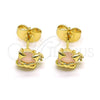Arete Dormilona 02.210.0778 Oro Laminado, Diseño de Osito y Corazón, con Rose Water Opal Zirconia Cubica, Pulido, Tono Dorado