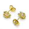 Arete Dormilona 02.210.0778 Oro Laminado, Diseño de Osito y Corazón, con Rose Water Opal Zirconia Cubica, Pulido, Tono Dorado