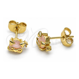Arete Dormilona 02.210.0778 Oro Laminado, Diseño de Osito y Corazón, con Rose Water Opal Zirconia Cubica, Pulido, Tono Dorado