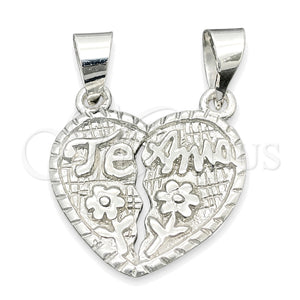 Dije Religioso 05.392.0016 Plata Rodinada, Diseño de Corazón, Pulido, Tono Plateado