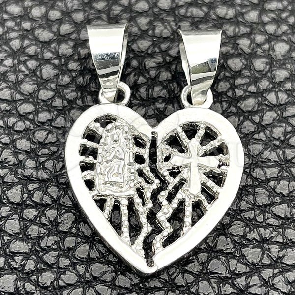 Dije Religioso 05.392.0021 Plata Rodinada, Diseño de Corazón, Pulido, Tono Plateado