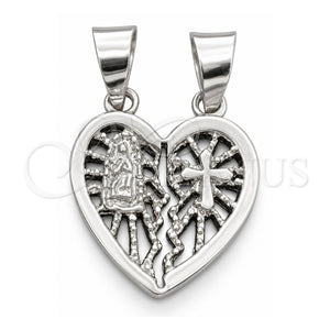 Dije Religioso 05.392.0021 Plata Rodinada, Diseño de Corazón, Pulido, Tono Plateado