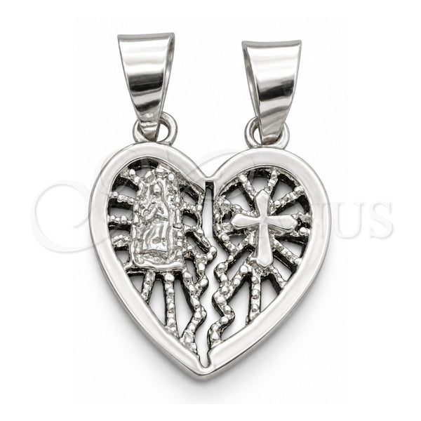 Dije Religioso 05.392.0021 Plata Rodinada, Diseño de Corazón, Pulido, Tono Plateado