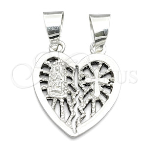 Dije Religioso 05.392.0021 Plata Rodinada, Diseño de Corazón, Pulido, Tono Plateado