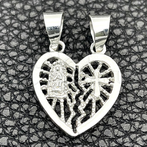 Dije Religioso 05.392.0021 Plata Rodinada, Diseño de Corazón, Pulido, Tono Plateado