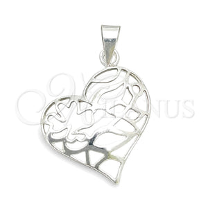 Dije Religioso 05.392.0022 Plata Rodinada, Diseño de Corazón, Pulido, Tono Plateado