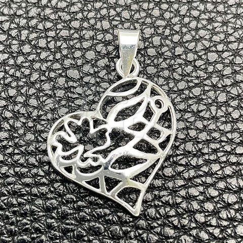 Dije Religioso 05.392.0022 Plata Rodinada, Diseño de Corazón, Pulido, Tono Plateado