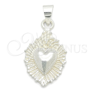 Dije Religioso 05.392.0023 Plata Rodinada, Diseño de Corazón, Pulido, Tono Plateado