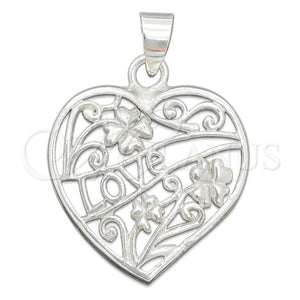 Dije Religioso 05.392.0024 Plata Rodinada, Diseño de Corazón y Flor, Pulido, Tono Plateado