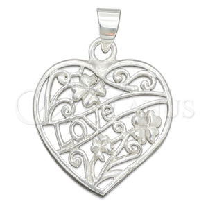 Dije Religioso 05.392.0024 Plata Rodinada, Diseño de Corazón y Flor, Pulido, Tono Plateado
