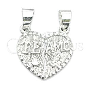 Dije Religioso 05.392.0026 Plata Rodinada, Diseño de Corazón, Pulido, Tono Plateado