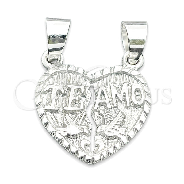 Dije Religioso 05.392.0026 Plata Rodinada, Diseño de Corazón, Pulido, Tono Plateado