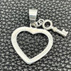 Dije Religioso 05.392.0028 Plata Rodinada, Diseño de Corazón y Llave, Pulido, Tono Plateado