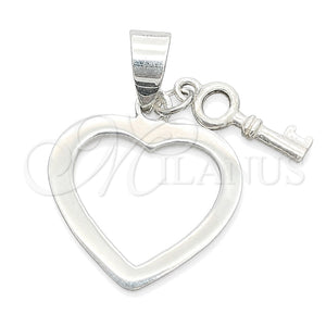 Dije Religioso 05.392.0028 Plata Rodinada, Diseño de Corazón y Llave, Pulido, Tono Plateado
