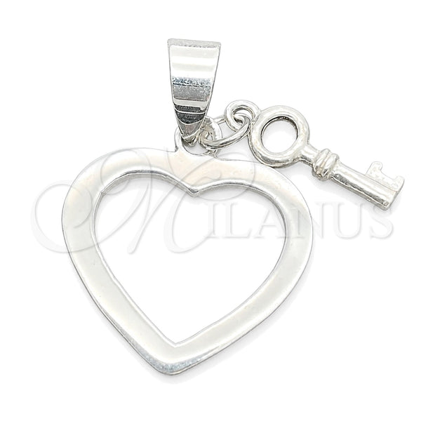 Dije Religioso 05.392.0028 Plata Rodinada, Diseño de Corazón y Llave, Pulido, Tono Plateado