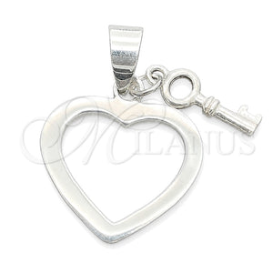 Dije Religioso 05.392.0028 Plata Rodinada, Diseño de Corazón y Llave, Pulido, Tono Plateado