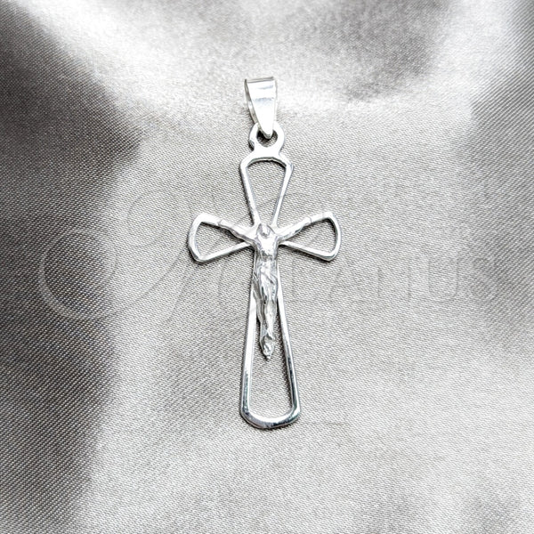 Dije Religioso 05.392.0037 Plata Rodinada, Diseño de Crucifijo, Pulido, Tono Plateado