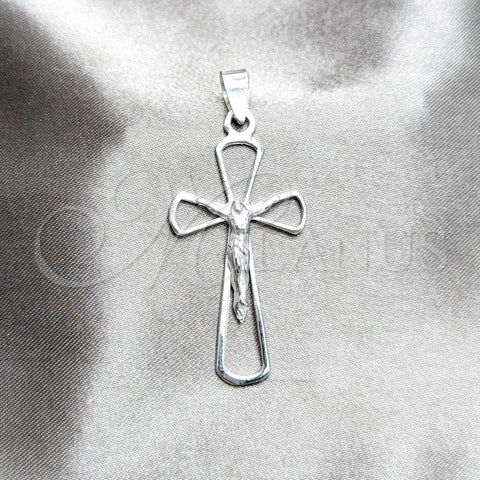 Dije Religioso 05.392.0037 Plata Rodinada, Diseño de Crucifijo, Pulido, Tono Plateado