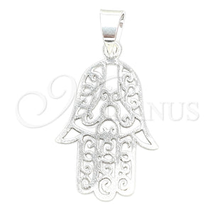 Dije Elegante 05.392.0042 Plata Rodinada, Diseño de Judaica y Mano de Dios, Pulido, Tono Plateado