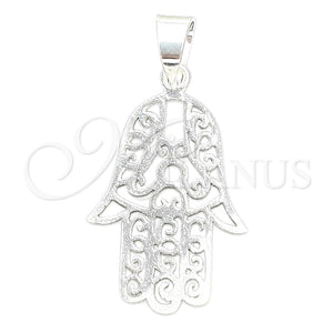 Dije Elegante 05.392.0042 Plata Rodinada, Diseño de Judaica y Mano de Dios, Pulido, Tono Plateado