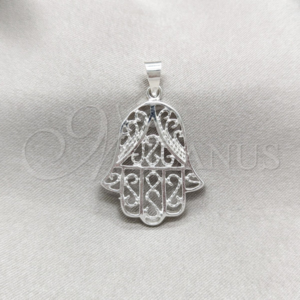 Dije Elegante 05.392.0043 Plata Rodinada, Diseño de Mano de Dios, Pulido, Tono Plateado