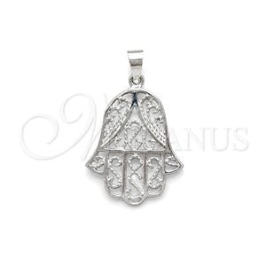 Dije Elegante 05.392.0043 Plata Rodinada, Diseño de Judaica y Mano de Dios, Pulido, Tono Plateado