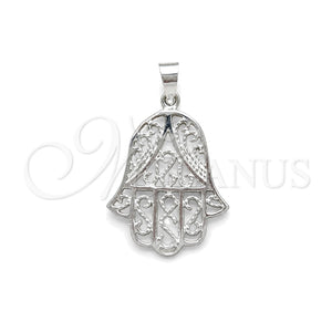 Dije Elegante 05.392.0043 Plata Rodinada, Diseño de Judaica y Mano de Dios, Pulido, Tono Plateado