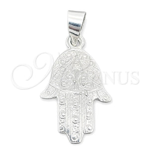Dije Elegante 05.392.0044 Plata Rodinada, Diseño de Judaica y Mano de Dios, Pulido, Tono Plateado
