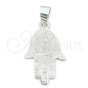 Dije Elegante 05.392.0044 Plata Rodinada, Diseño de Judaica y Mano de Dios, Pulido, Tono Plateado