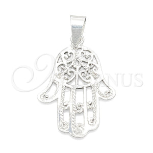 Dije Elegante 05.392.0045 Plata Rodinada, Diseño de Judaica y Mano de Dios, Pulido, Tono Plateado